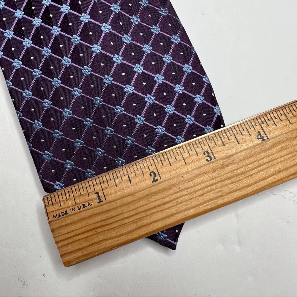 Tasso Elba 100% Silk Classic Checked Motif Necktie Tie Preppy Academia Dapper